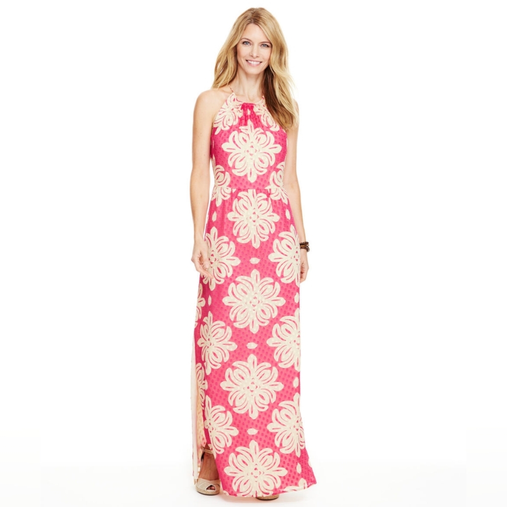 Vineyard vines silk clip dot pink medallion maxi size 12